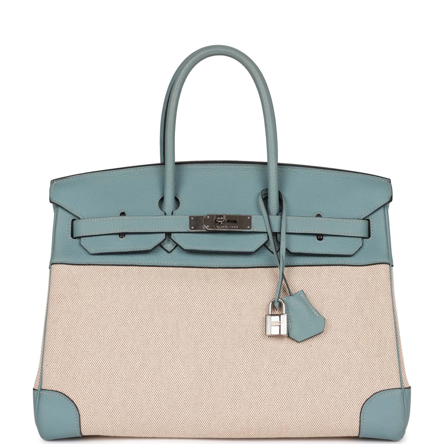 Top Quality HMS Birkin 35 Toile H and Ciel Clemence Palladium Hardware