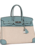 Top Quality HMS Birkin 35 Toile H and Ciel Clemence Palladium Hardware