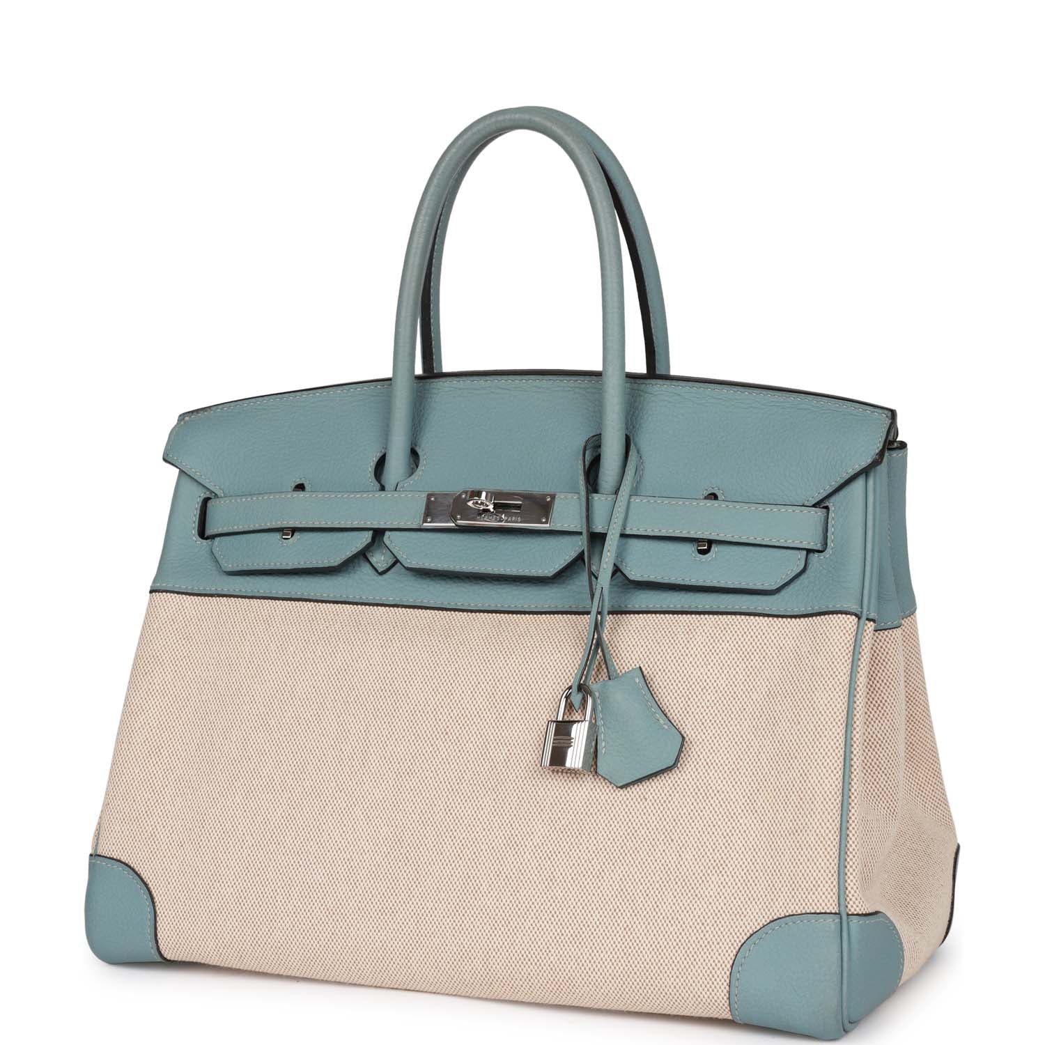 Top Quality HMS Birkin 35 Toile H and Ciel Clemence Palladium Hardware
