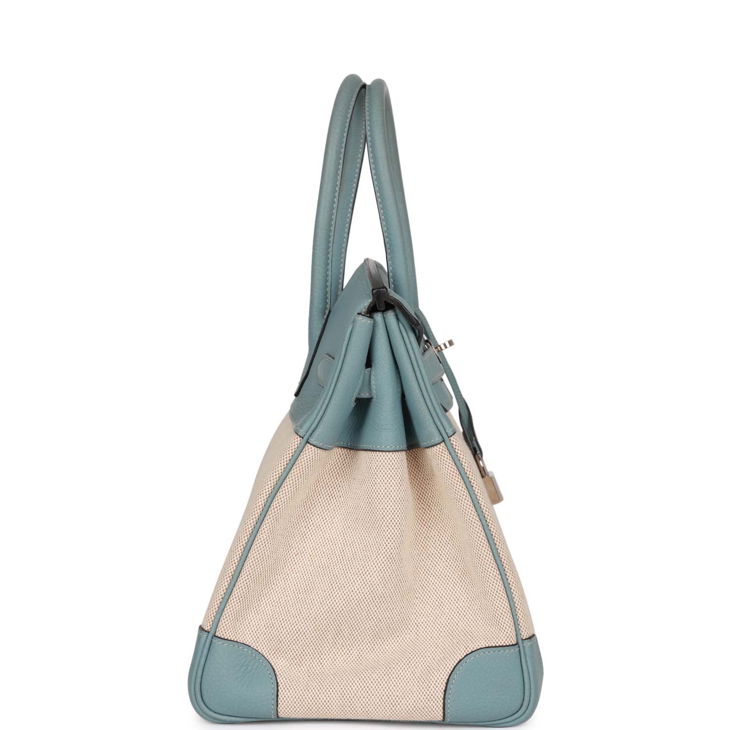 Top Quality HMS Birkin 35 Toile H and Ciel Clemence Palladium Hardware