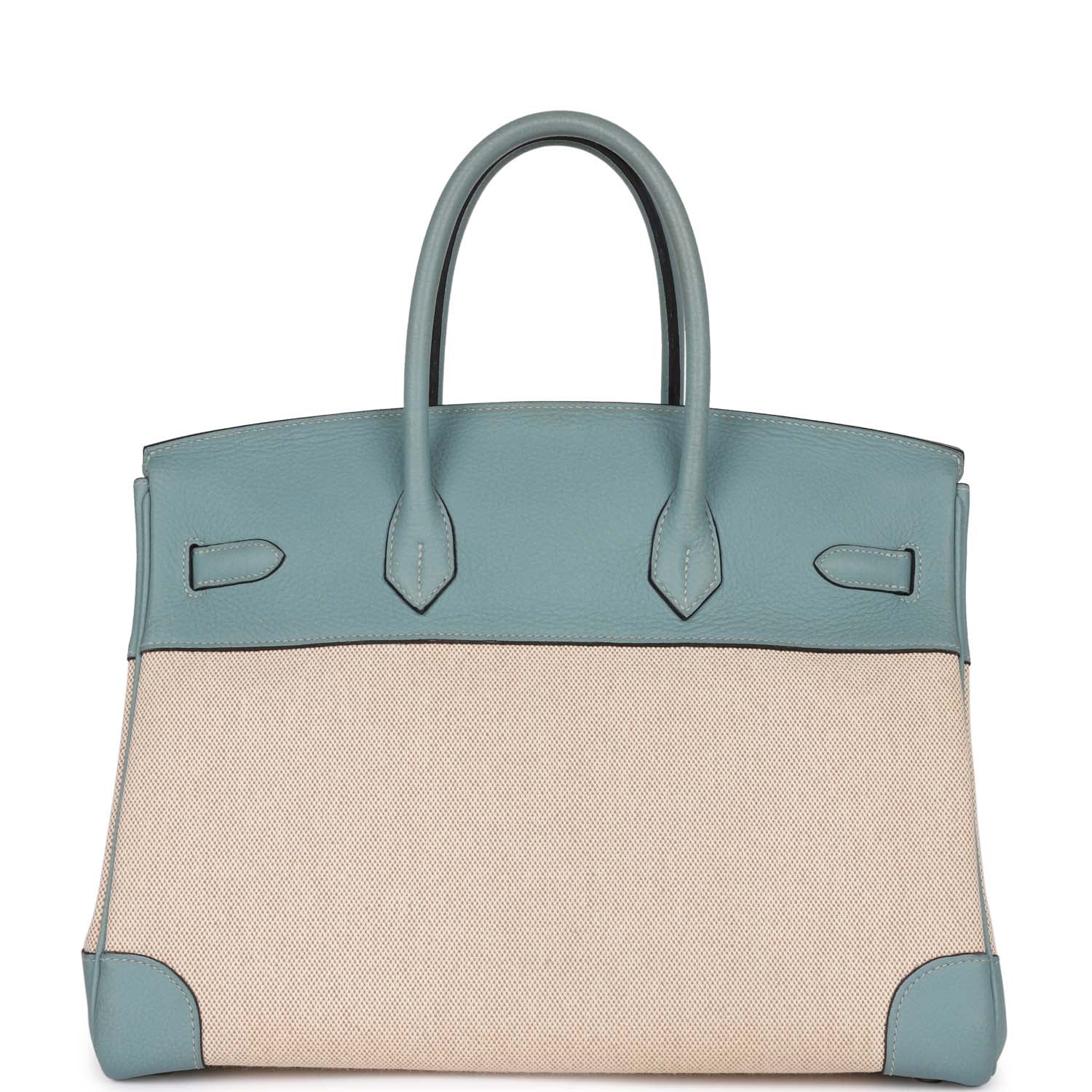 Top Quality HMS Birkin 35 Toile H and Ciel Clemence Palladium Hardware
