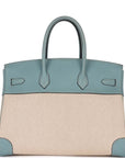 Top Quality HMS Birkin 35 Toile H and Ciel Clemence Palladium Hardware