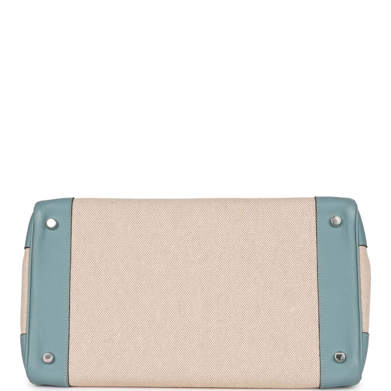 Top Quality HMS Birkin 35 Toile H and Ciel Clemence Palladium Hardware