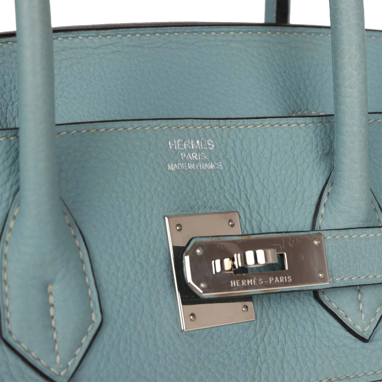 Top Quality HMS Birkin 35 Toile H and Ciel Clemence Palladium Hardware