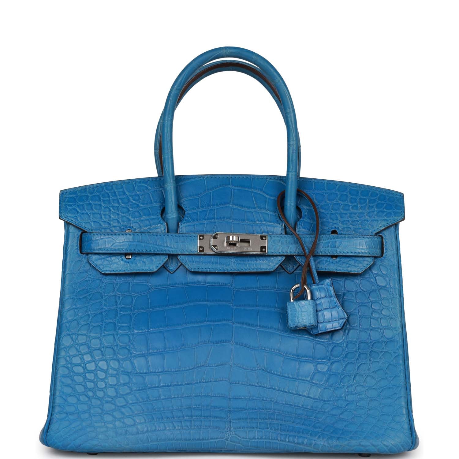 Top Quality HMS Birkin 30 Bleu Mykonos Matte Alligator Palladium Hardware