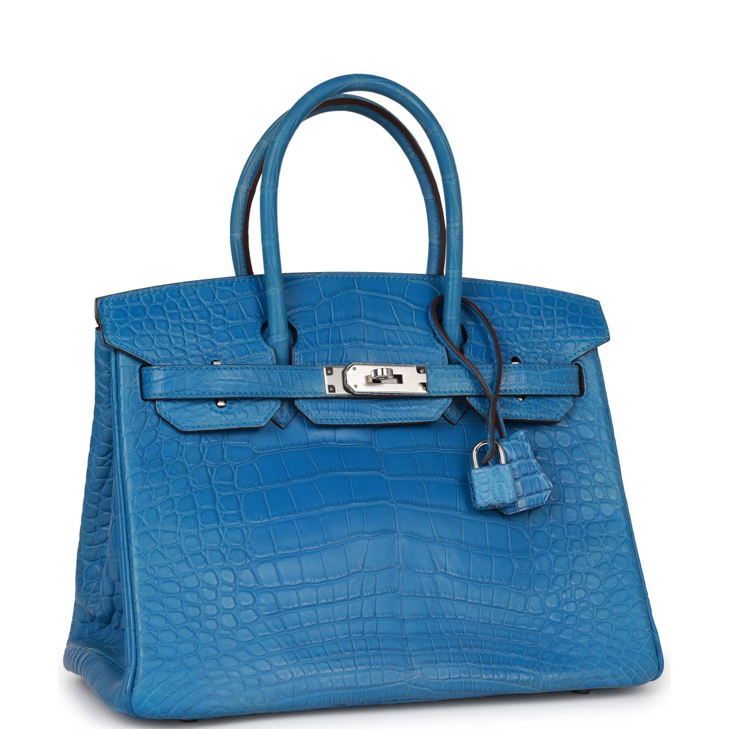 Top Quality HMS Birkin 30 Bleu Mykonos Matte Alligator Palladium Hardware