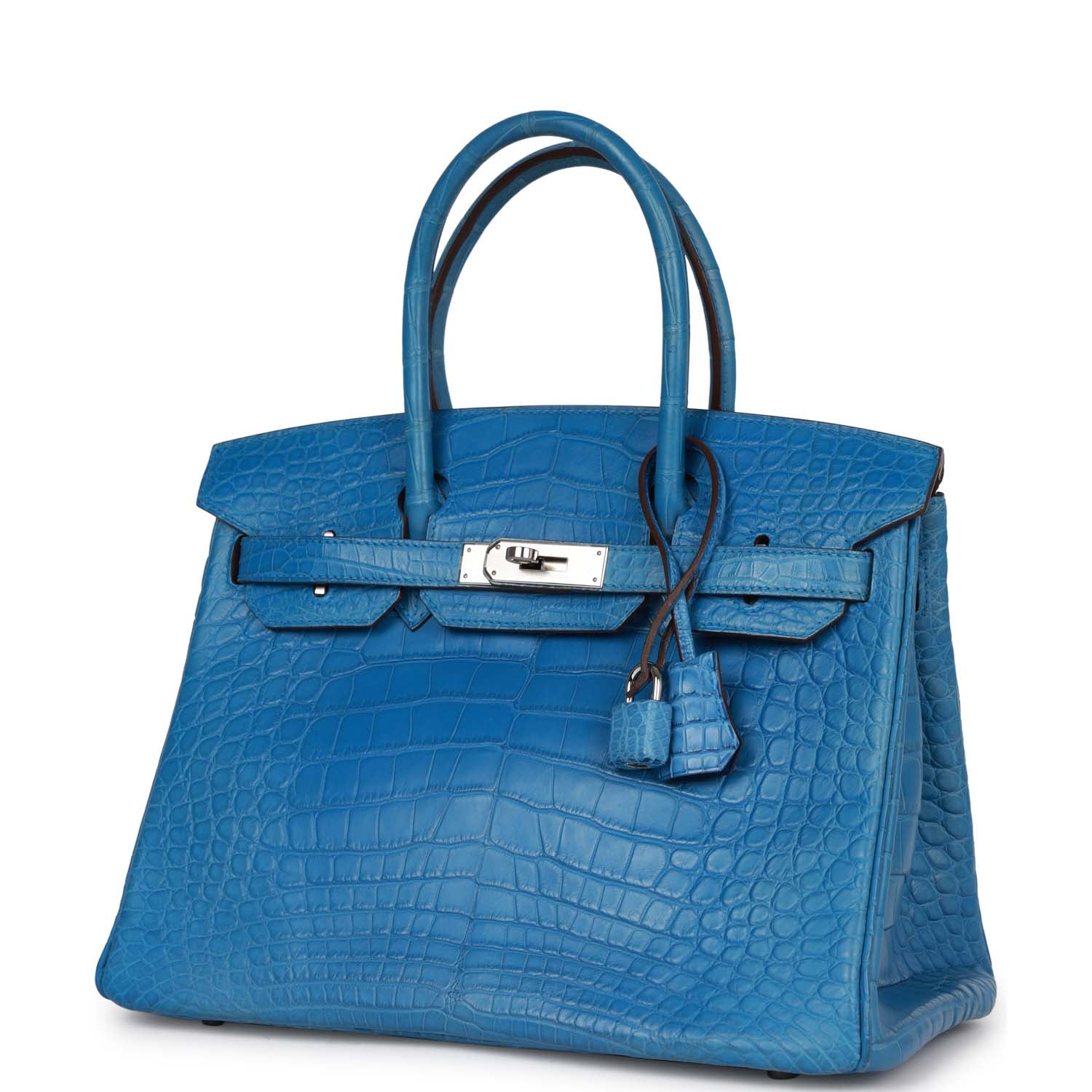 Top Quality HMS Birkin 30 Bleu Mykonos Matte Alligator Palladium Hardware