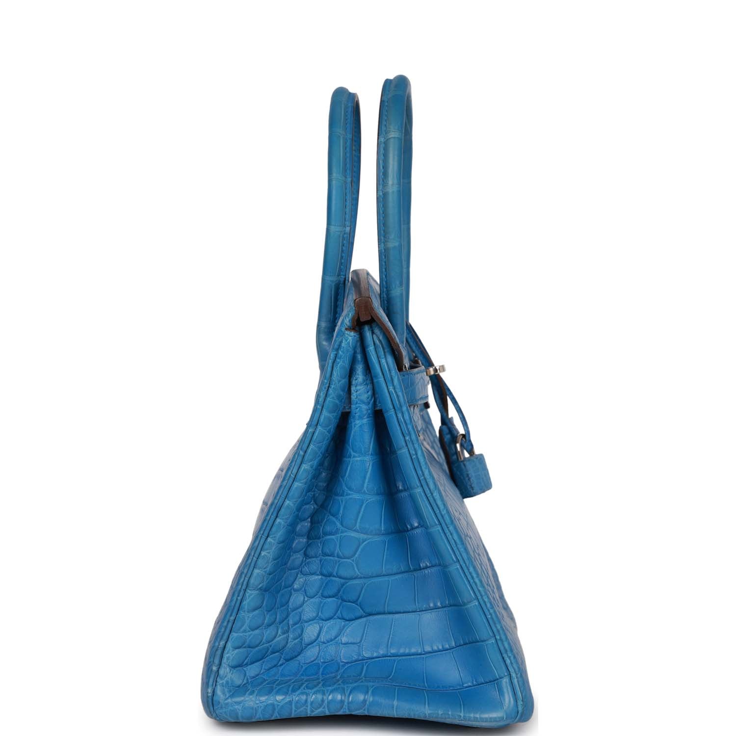 Top Quality HMS Birkin 30 Bleu Mykonos Matte Alligator Palladium Hardware