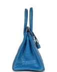 Top Quality HMS Birkin 30 Bleu Mykonos Matte Alligator Palladium Hardware