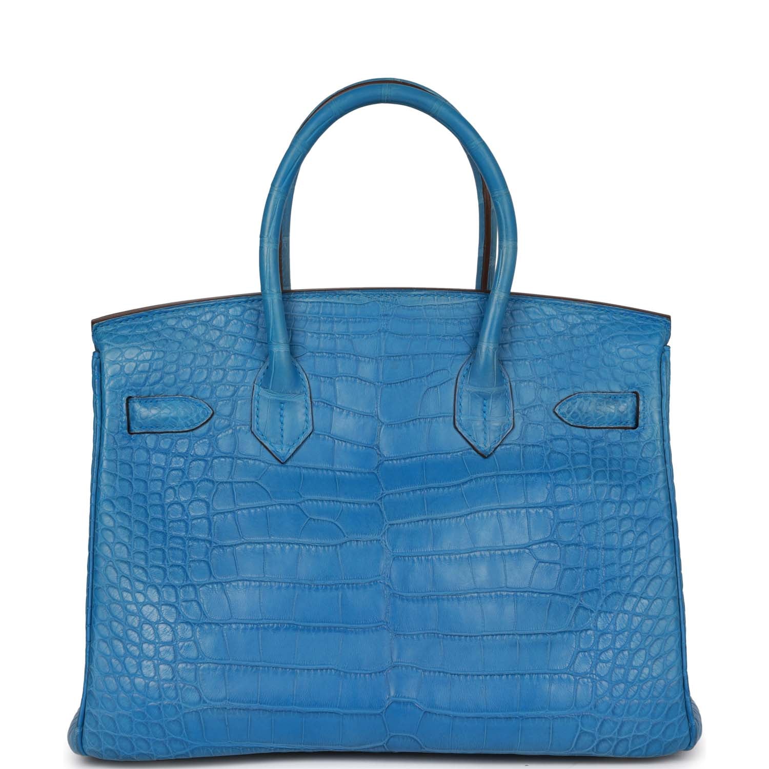 Top Quality HMS Birkin 30 Bleu Mykonos Matte Alligator Palladium Hardware