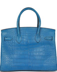Top Quality HMS Birkin 30 Bleu Mykonos Matte Alligator Palladium Hardware