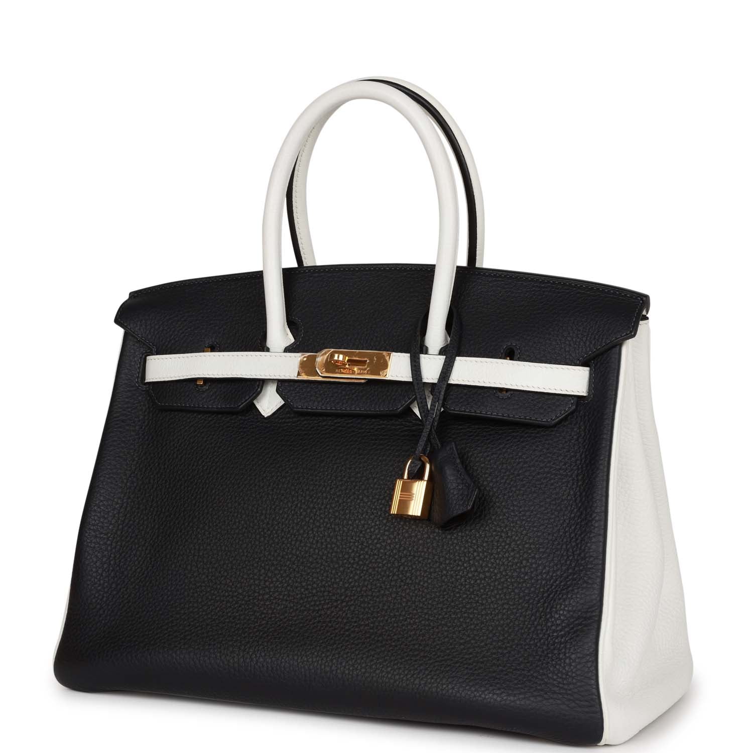 Top Quality HMS Special Order (HSS) Birkin 35 Black and White Clemence Gold Hardware