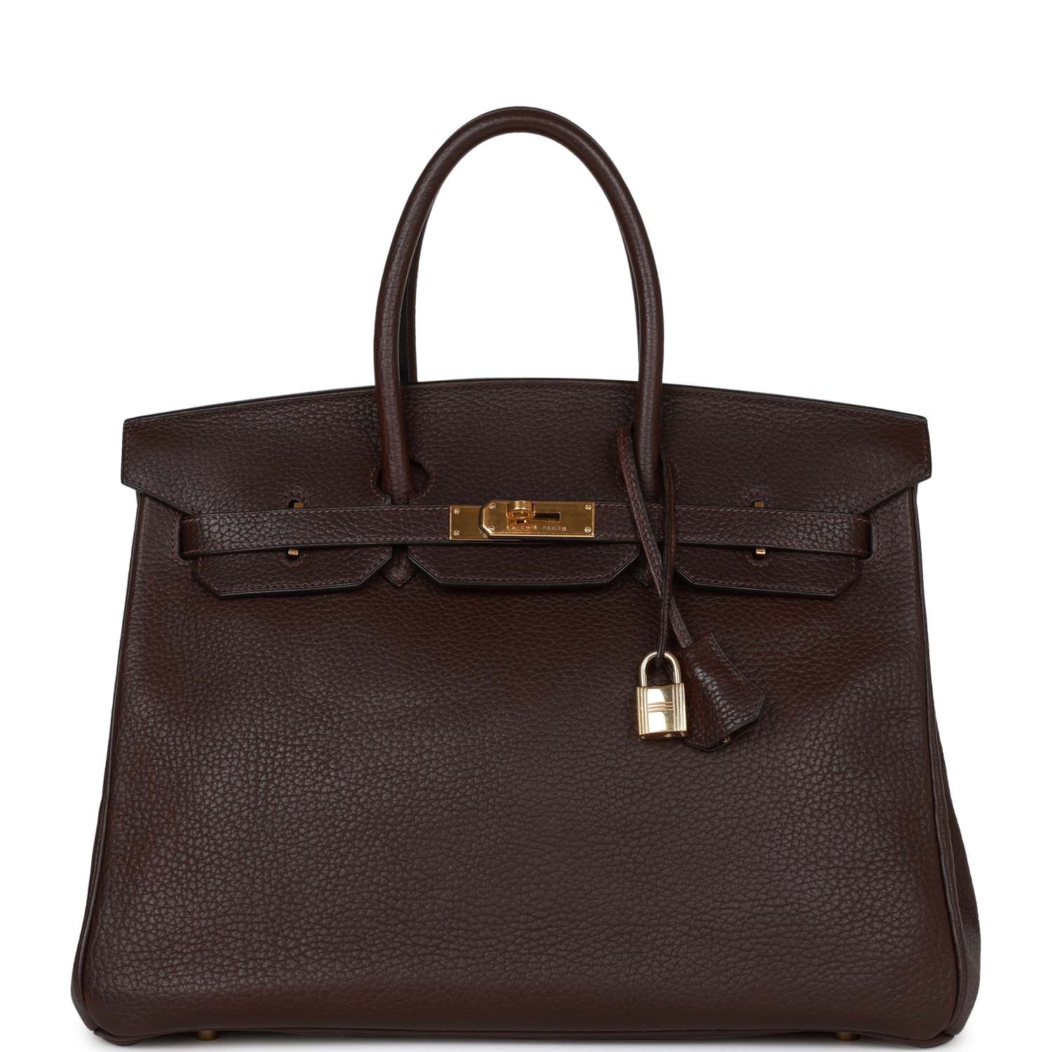Vintage HMS Birkin 35 Marron Fonce Fjord Gold Hardware