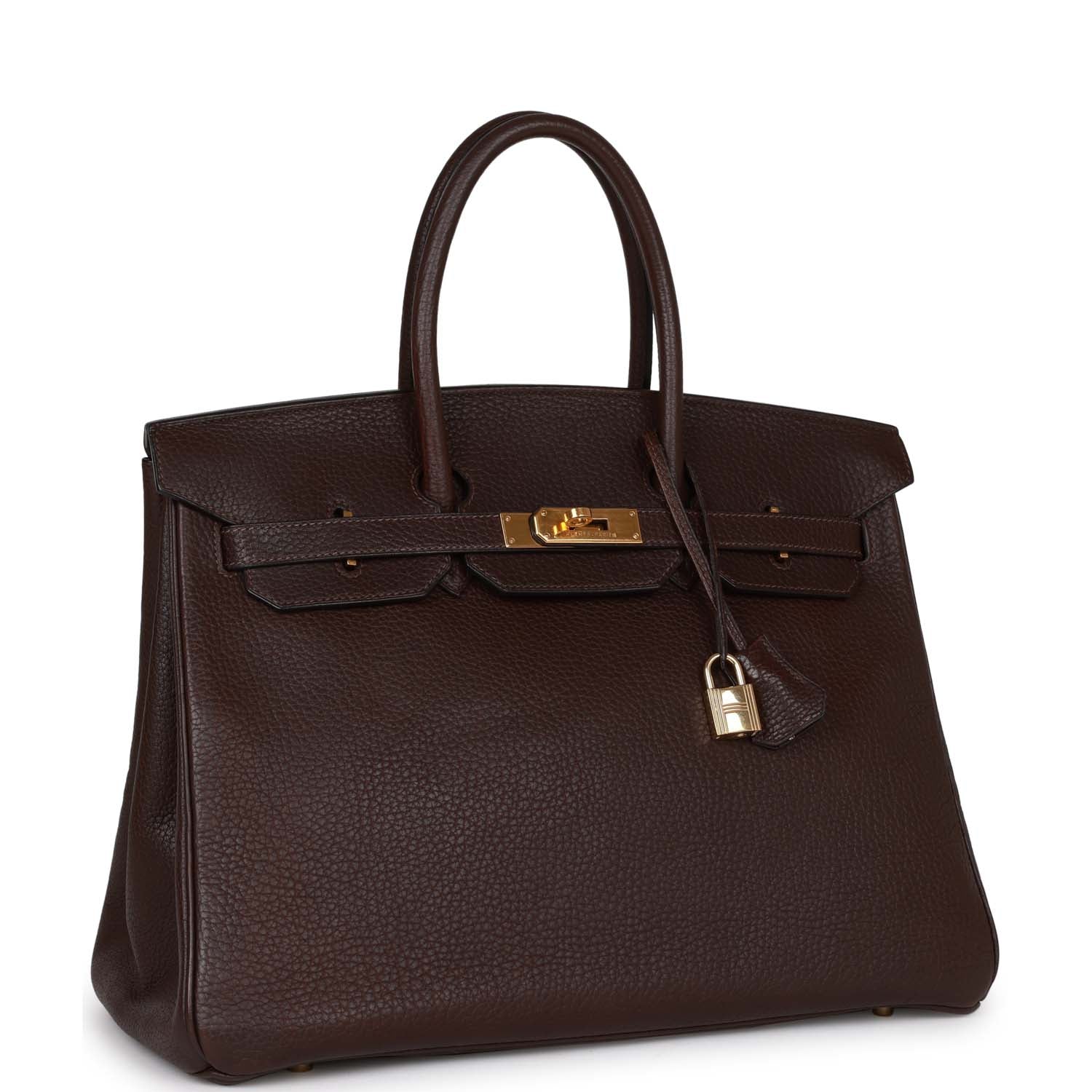 Vintage HMS Birkin 35 Marron Fonce Fjord Gold Hardware