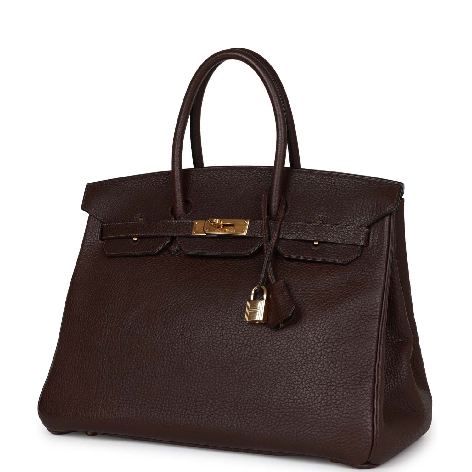 Vintage HMS Birkin 35 Marron Fonce Fjord Gold Hardware