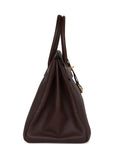 Vintage HMS Birkin 35 Marron Fonce Fjord Gold Hardware