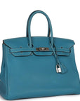 Top Quality HMS Birkin 35 Bleu Jean Togo Palladium Hardware