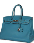 Top Quality HMS Birkin 35 Bleu Jean Togo Palladium Hardware