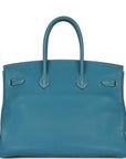 Top Quality HMS Birkin 35 Bleu Jean Togo Palladium Hardware
