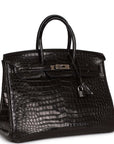 Top Quality HMS Birkin 35 Black Matte Crocodile Porosus Palladium Hardware
