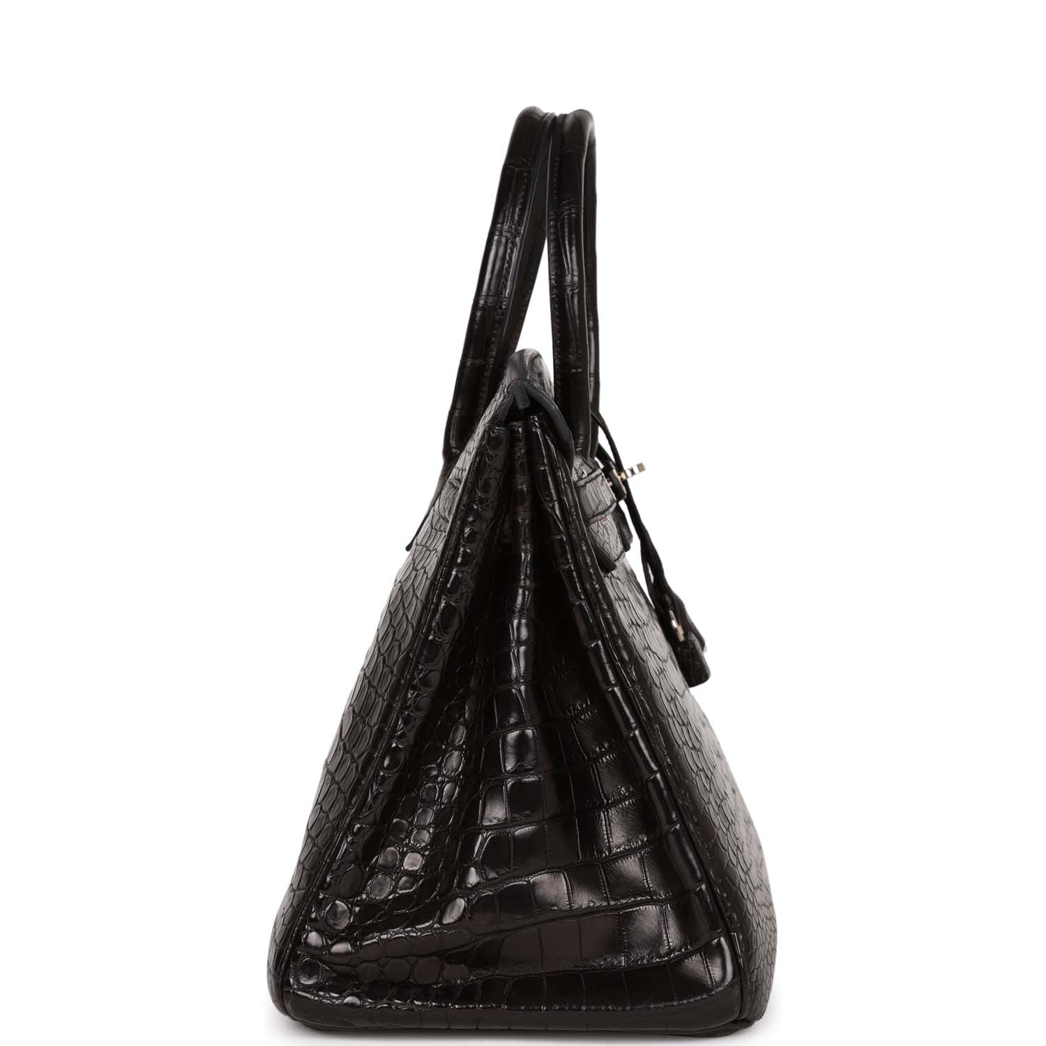 Top Quality HMS Birkin 35 Black Matte Crocodile Porosus Palladium Hardware