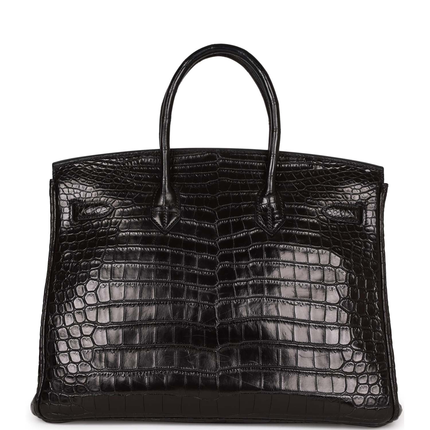 Top Quality HMS Birkin 35 Black Matte Crocodile Porosus Palladium Hardware