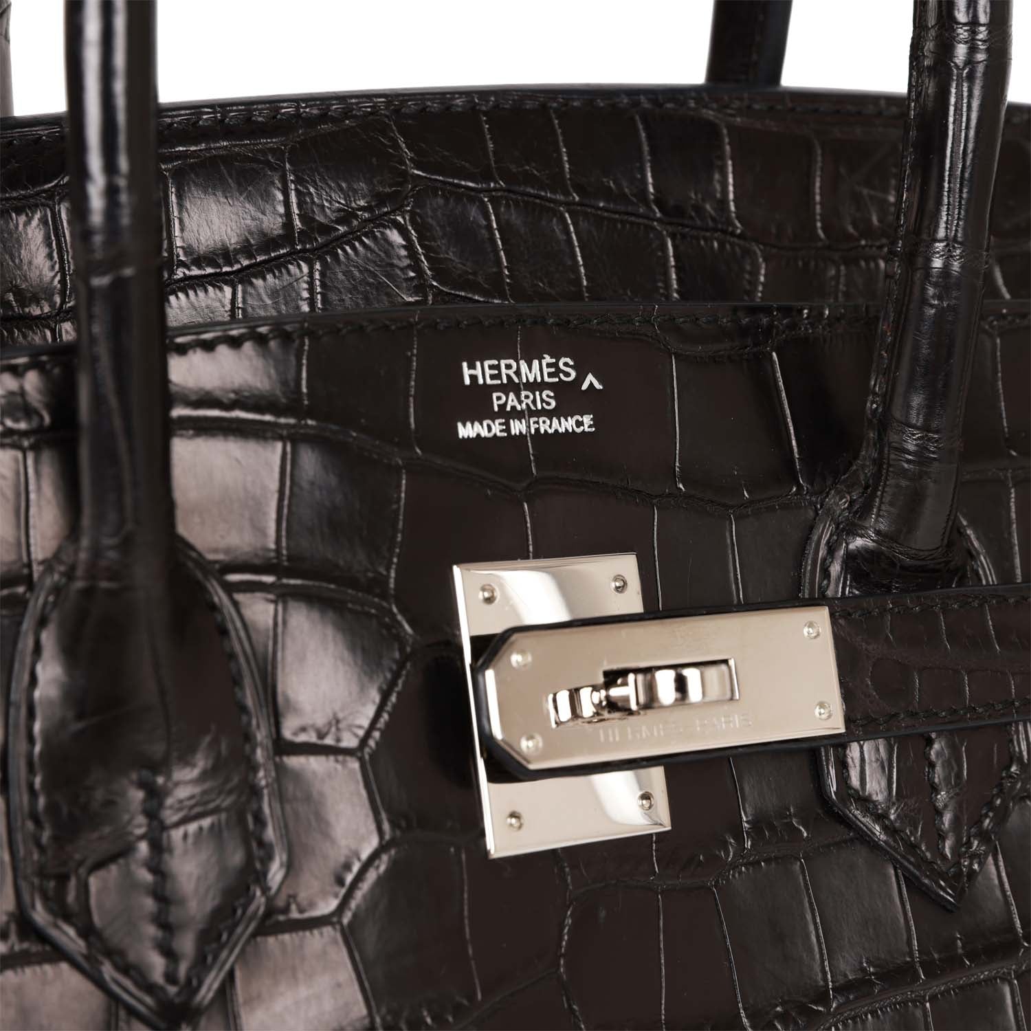 Top Quality HMS Birkin 35 Black Matte Crocodile Porosus Palladium Hardware