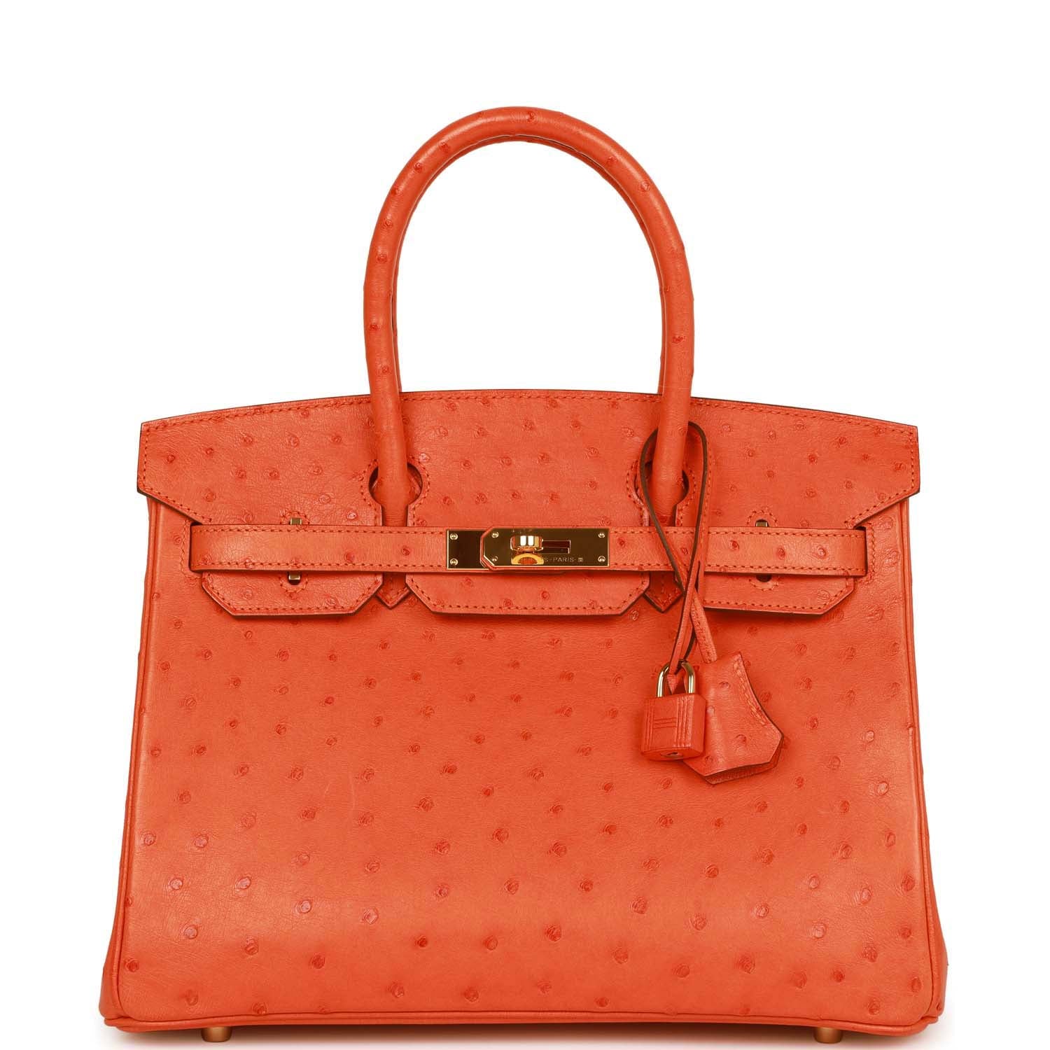 Top Quality HMS Birkin 30 Tangerine Ostrich Gold Hardware