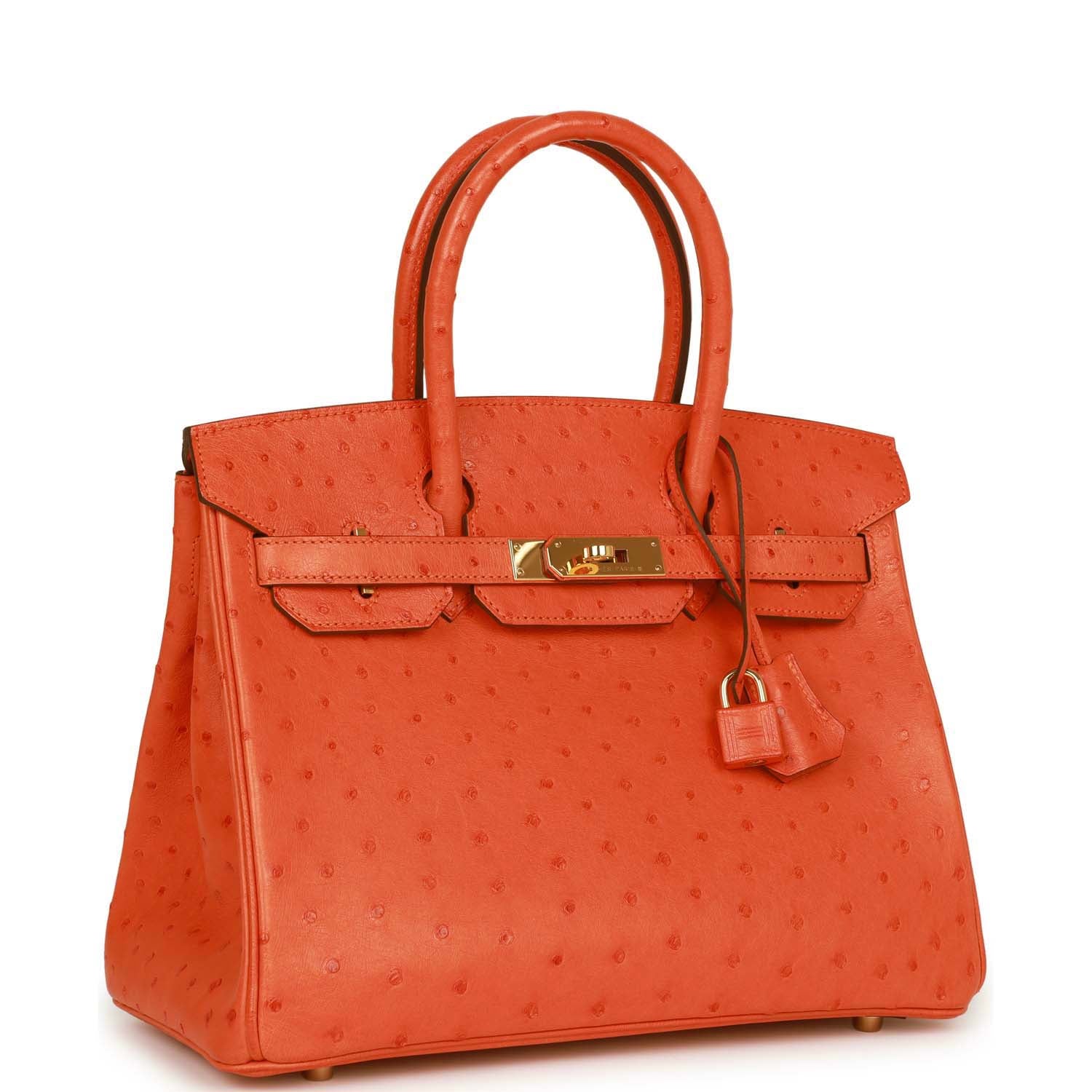 Top Quality HMS Birkin 30 Tangerine Ostrich Gold Hardware