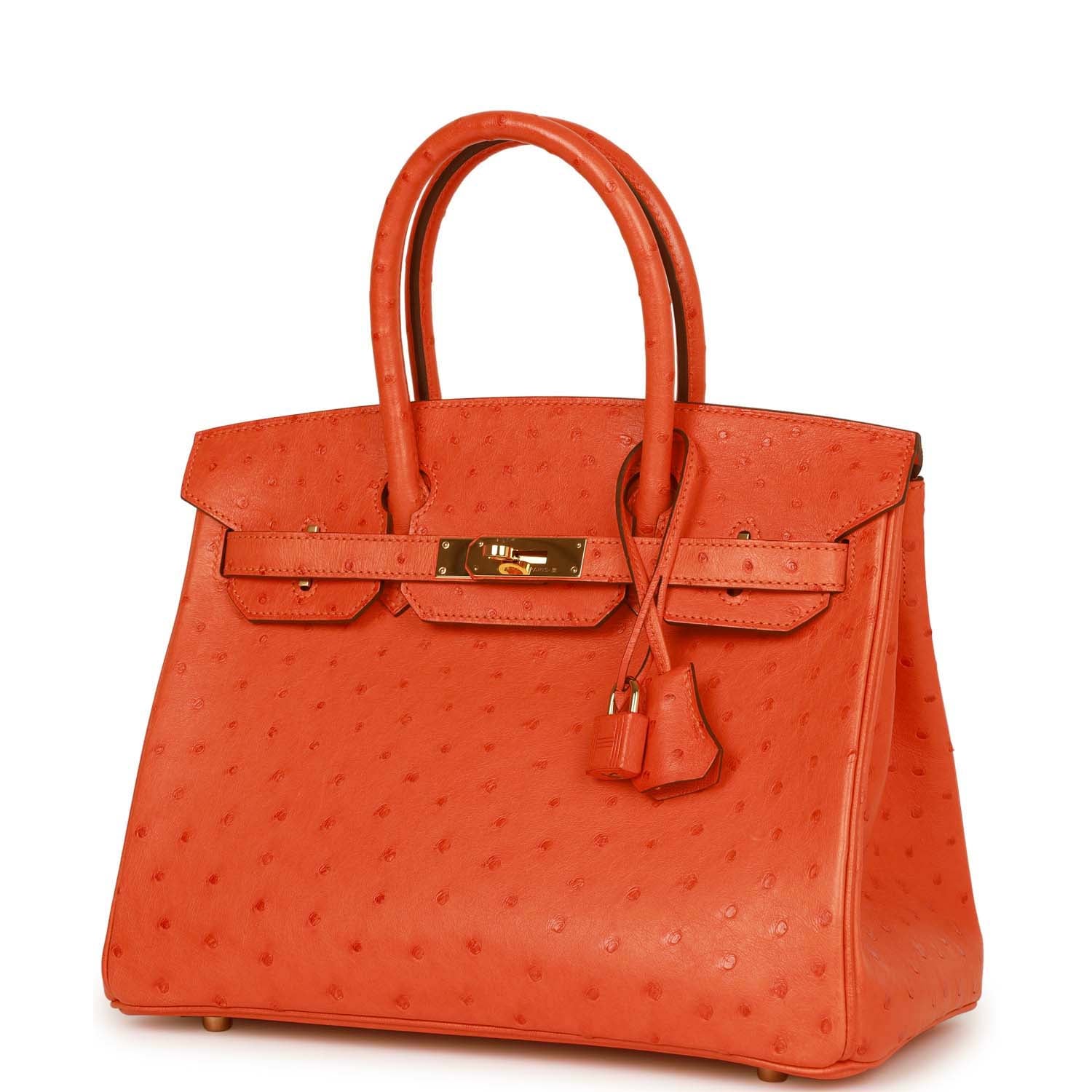 Top Quality HMS Birkin 30 Tangerine Ostrich Gold Hardware