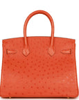Top Quality HMS Birkin 30 Tangerine Ostrich Gold Hardware