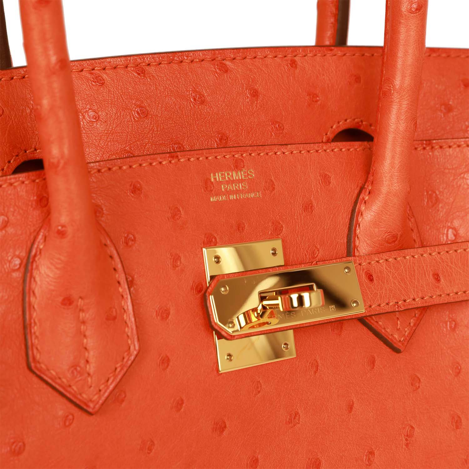 Top Quality HMS Birkin 30 Tangerine Ostrich Gold Hardware