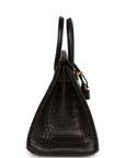 HMS Birkin 25 Black Matte Porosus Crocodile Gold Hardware