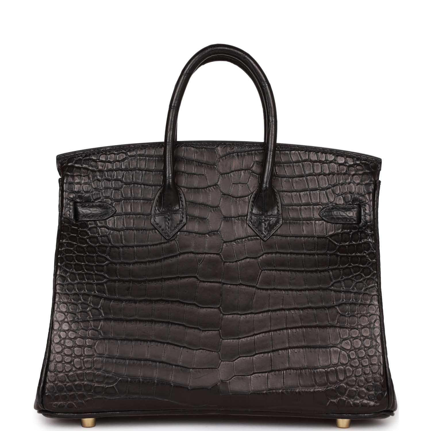 HMS Birkin 25 Black Matte Porosus Crocodile Gold Hardware