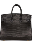 HMS Birkin 25 Black Matte Porosus Crocodile Gold Hardware