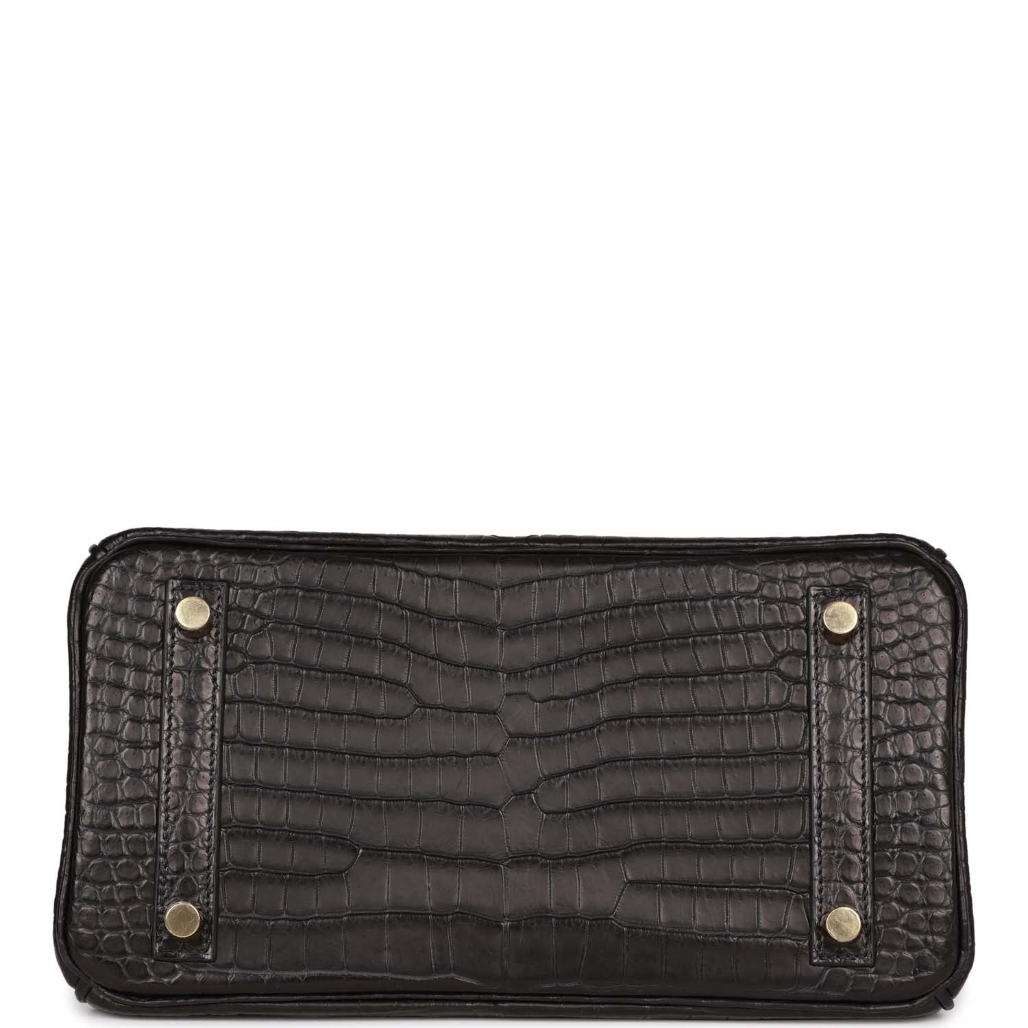 HMS Birkin 25 Black Matte Porosus Crocodile Gold Hardware