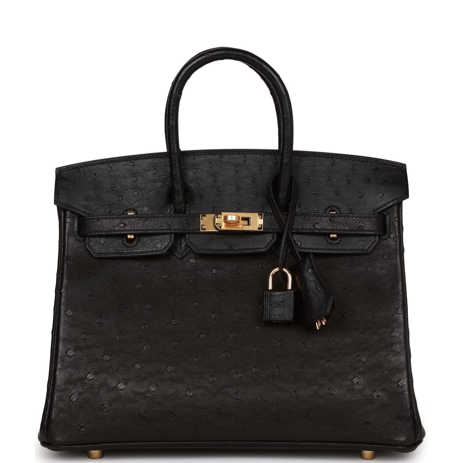HMS Birkin 25 Black Ostrich Gold Hardware