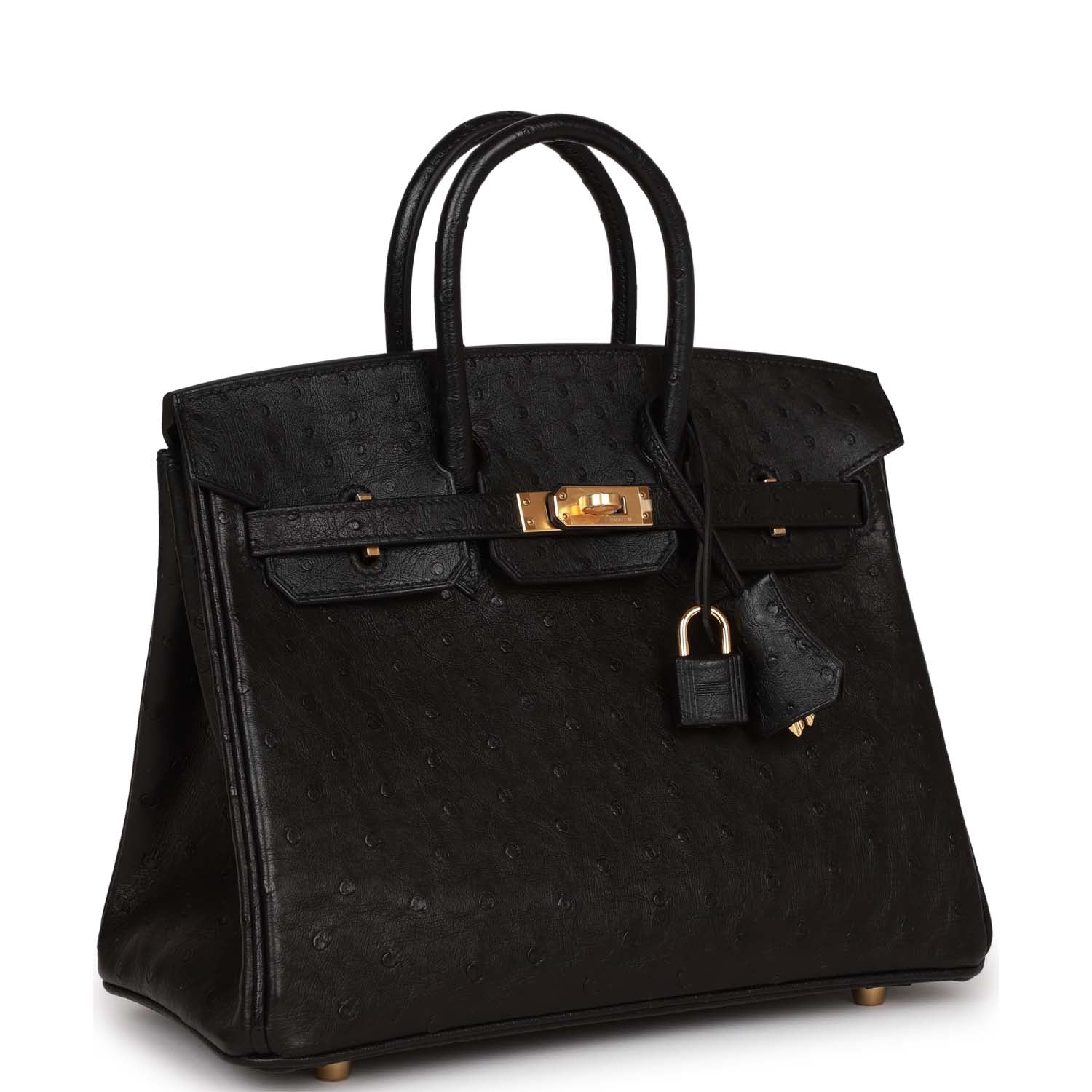 HMS Birkin 25 Black Ostrich Gold Hardware