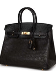 HMS Birkin 25 Black Ostrich Gold Hardware