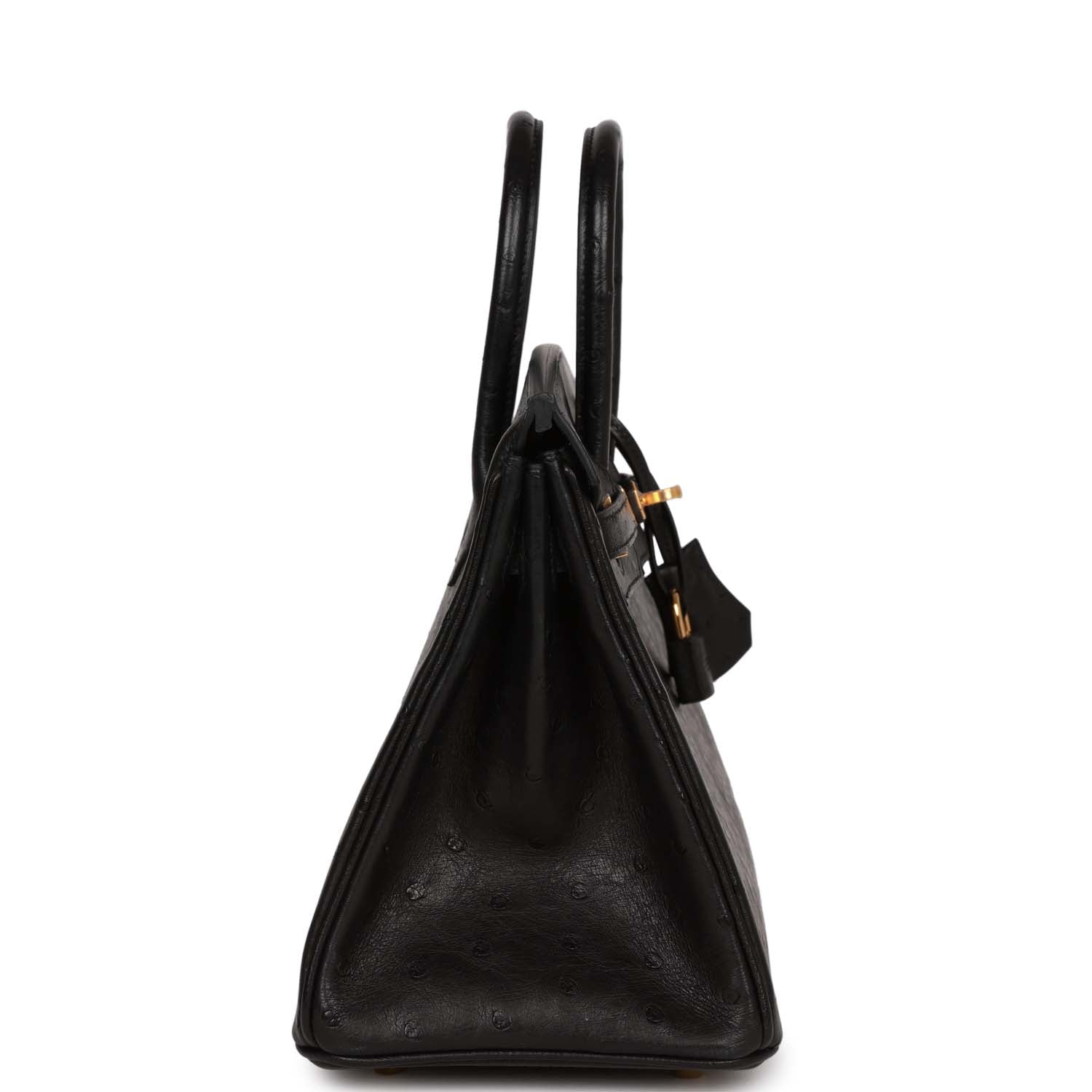 HMS Birkin 25 Black Ostrich Gold Hardware
