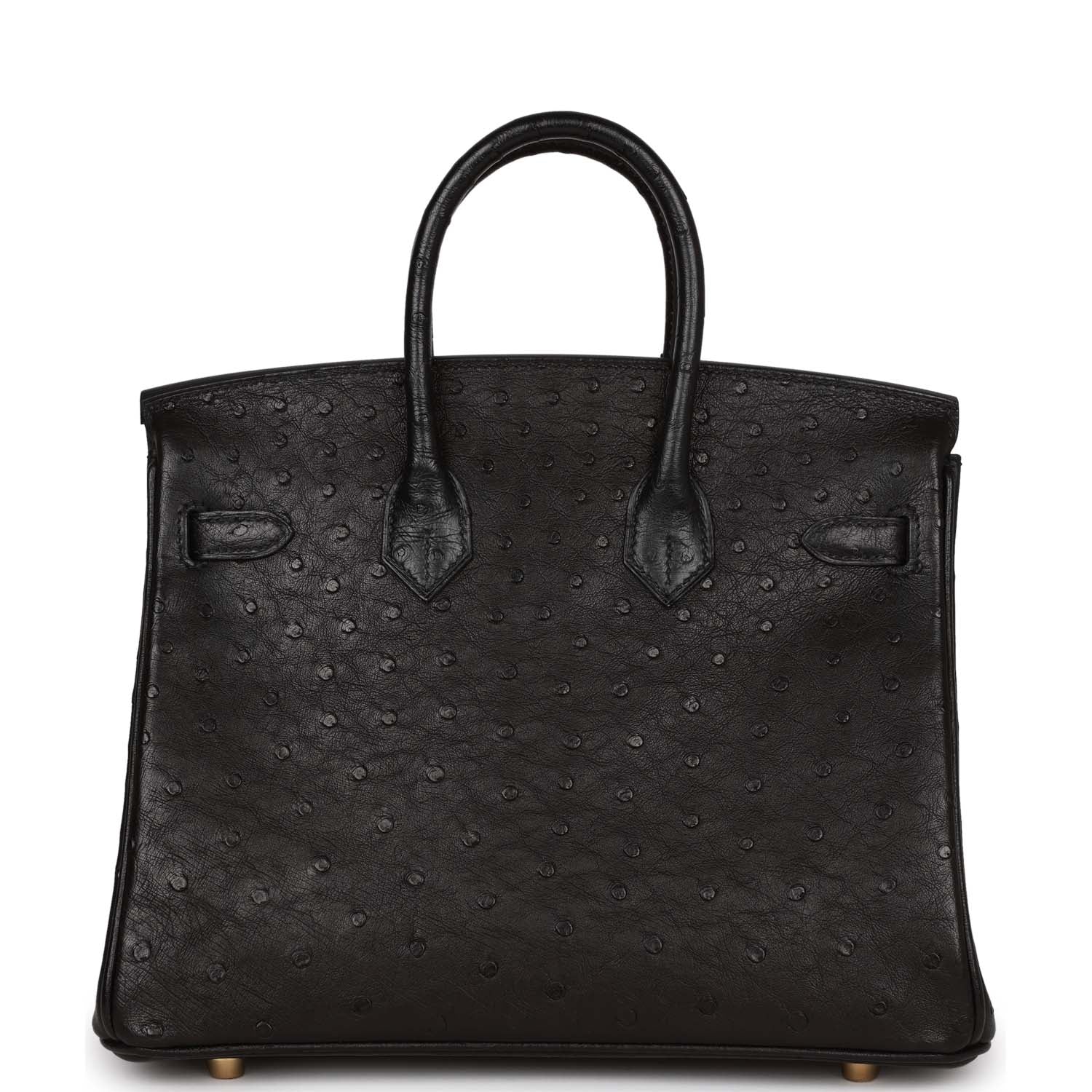HMS Birkin 25 Black Ostrich Gold Hardware