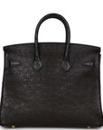 HMS Birkin 25 Black Ostrich Gold Hardware