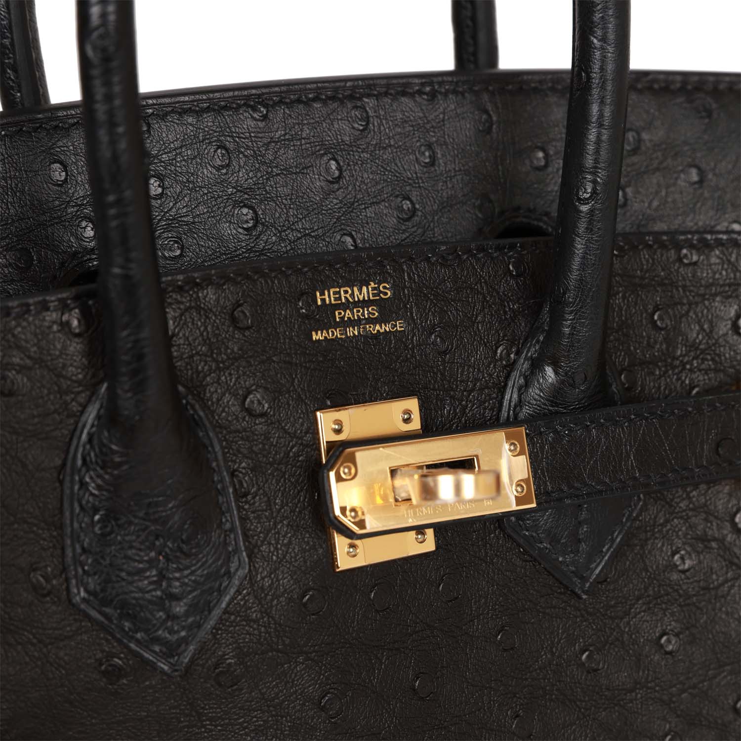 HMS Birkin 25 Black Ostrich Gold Hardware