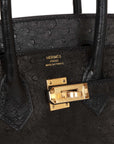 HMS Birkin 25 Black Ostrich Gold Hardware