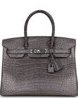 Top Quality HMS Birkin 30 Gris Paris Matte Alligator Palladium Hardware