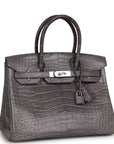 Top Quality HMS Birkin 30 Gris Paris Matte Alligator Palladium Hardware
