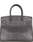 Top Quality HMS Birkin 30 Gris Paris Matte Alligator Palladium Hardware