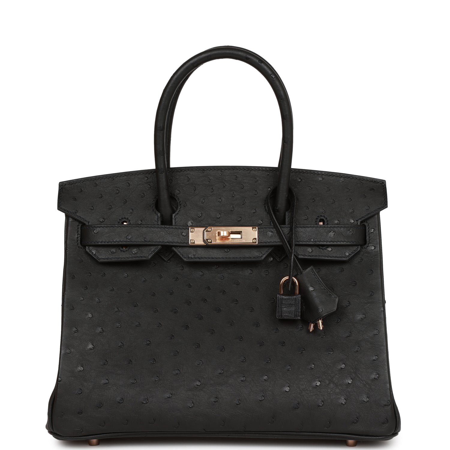 HMS Birkin 30 Black Ostrich Rose Gold Hardware
