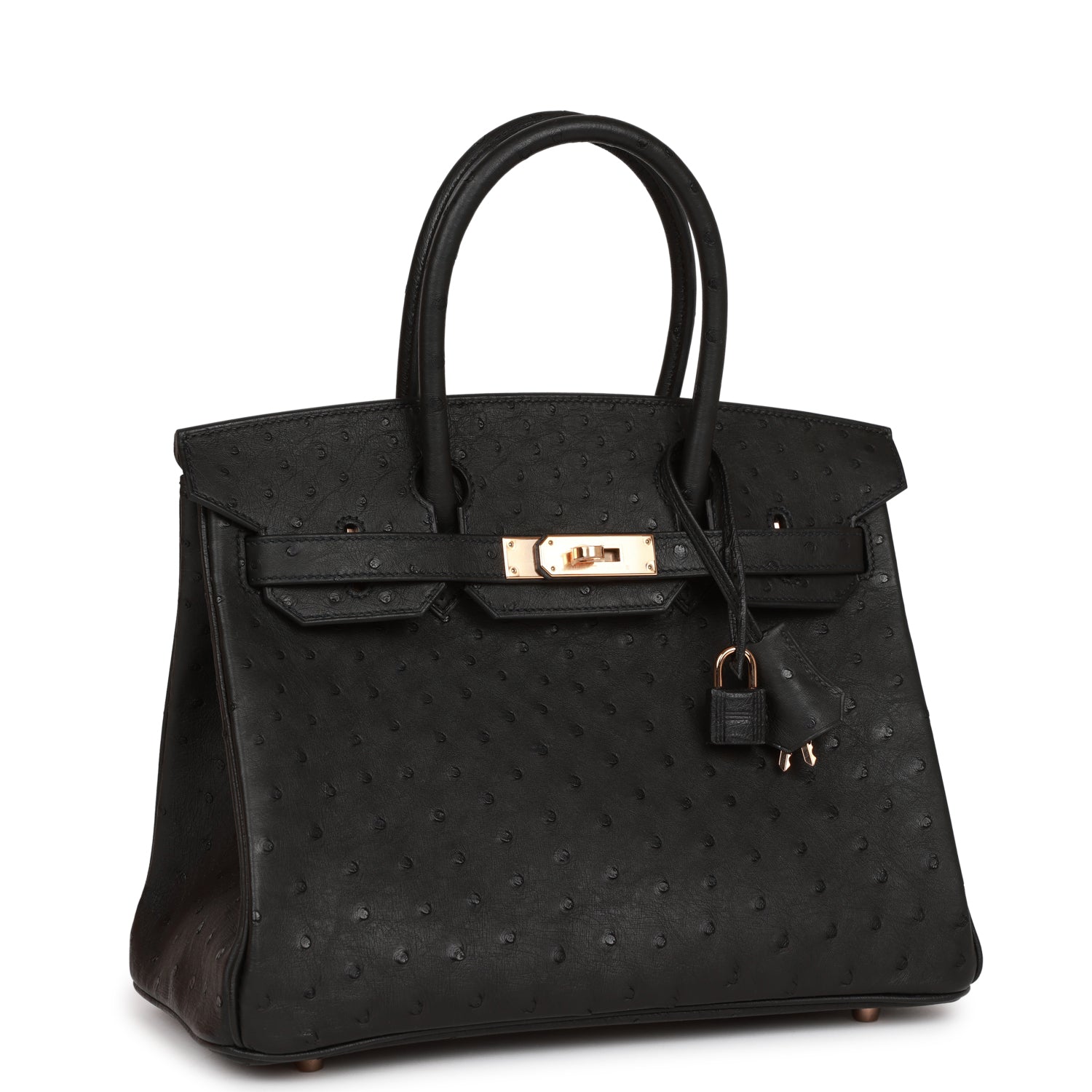 HMS Birkin 30 Black Ostrich Rose Gold Hardware