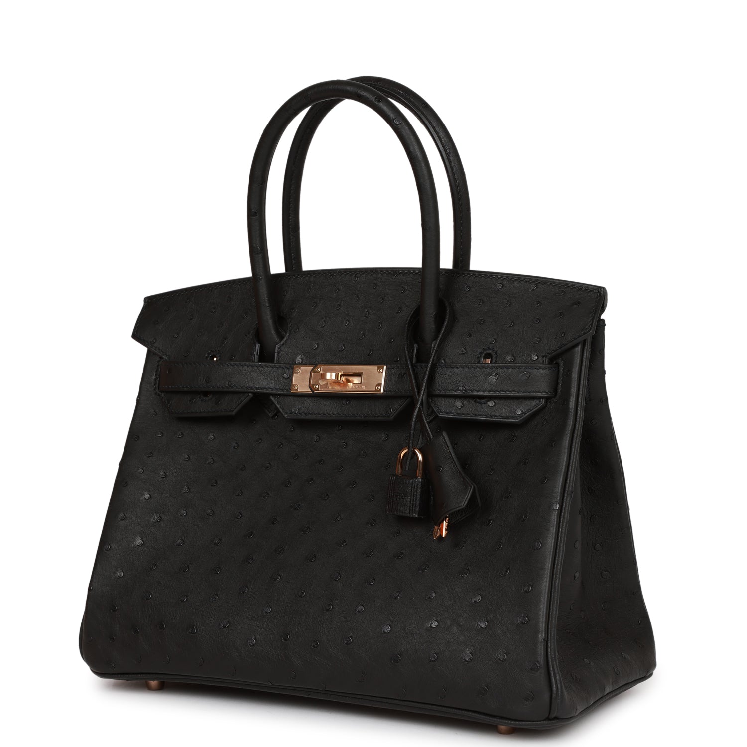 HMS Birkin 30 Black Ostrich Rose Gold Hardware